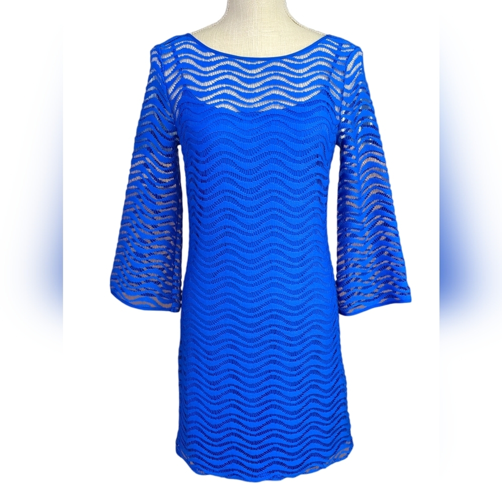 Lilly Pulitzer Sapphire 💎 Blue Topanga Waverly Lace Shift Mini Dress. Size S